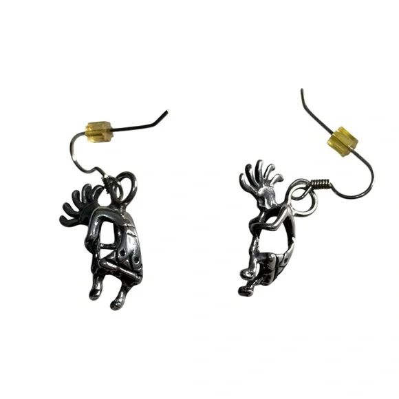 Vintage 1970 Masha Sterling Silver Navajo Kokopelli Dangling Earrings Flute - Picture 5 of 8